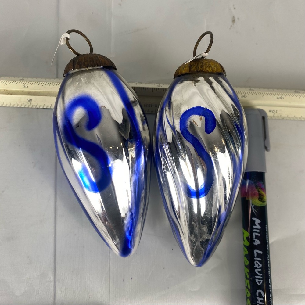 VTG cobalt Blue mercury glass Christmas ornaments teardrop copper top India